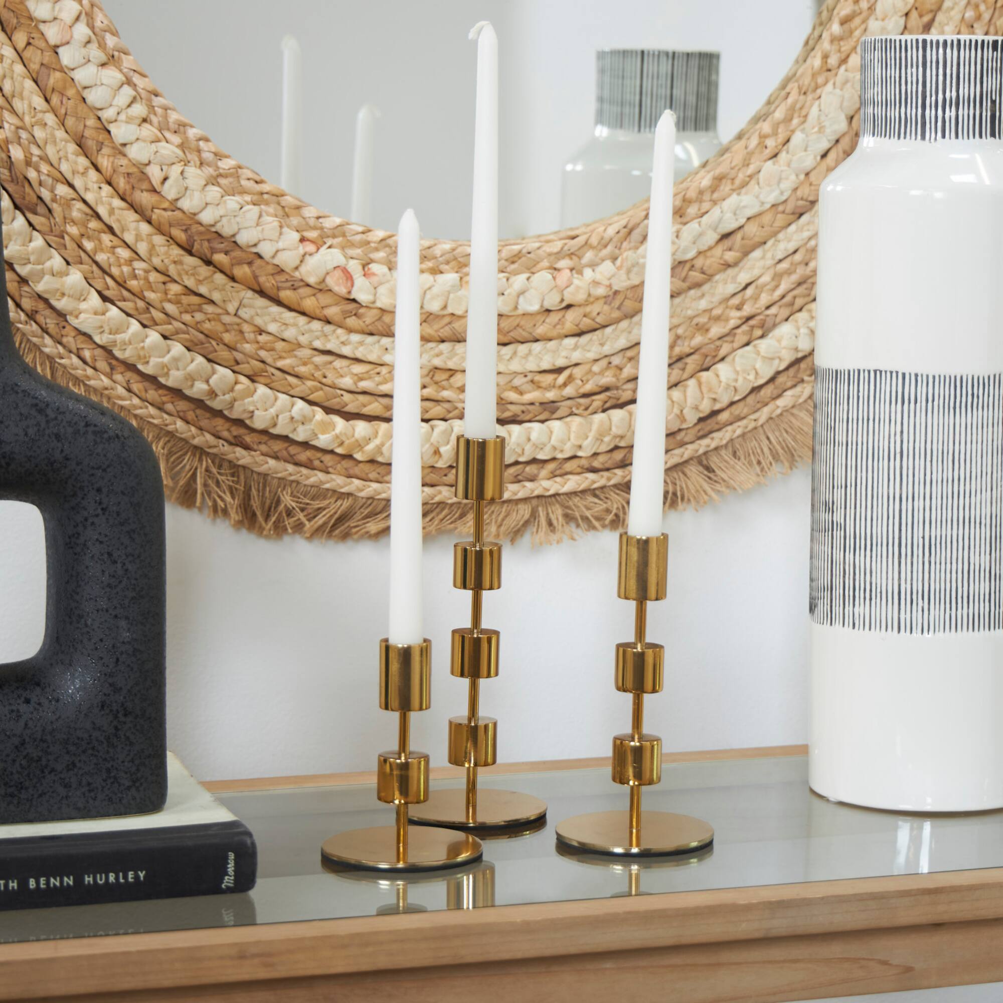 Gold Aluminum Floating Block Abstract Candle Holder with Rounded Base Set